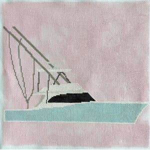 Tela bordada para barco de pesca esportiva | Pintada à mão | Personalizável | Almofada bordada, inserção para bandeja | Tela de malha 18 de 8,5&quot; x 8,5&quot;