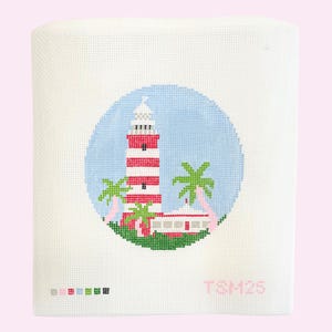 Elbow Reef Lighthouse Needlepoint Canvas | Hand Painted | Needlepoint ornament, Coaster, Wall art | 4&quot;x4&quot; 18 mesh canvas
