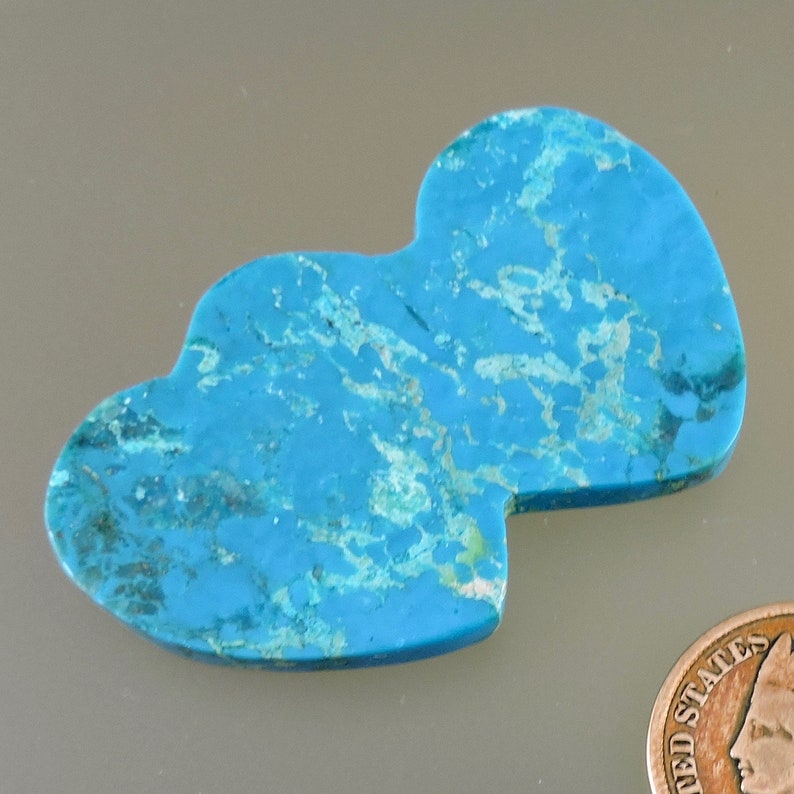 Designer Turquoise Double Heart Cananea Turquoise Cabochon C3028 Hand Cut by 49erMinerals Cananea Turquoise Double Heart Cab