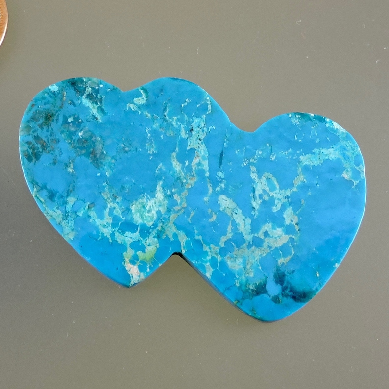 C3028 Cananea Turquoise Double Heart Cab Cananea Turquoise Cabochon Designer Turquoise Double Heart Hand Cut by 49erMinerals