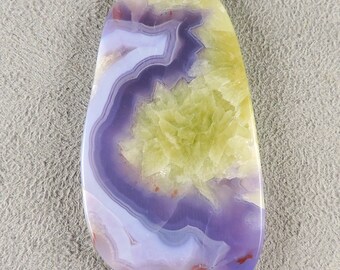 Purple Chalcedony with Calcite Flower, Purple Chalcedony Cabochon, C6597, Hand Cut by 49erMinerals