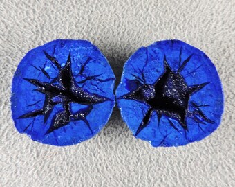 Azurite Nodule Cabochon Pair, Hand Polished Azurite Nodule Russia, C6601, Hand Cut by 49erMinerals