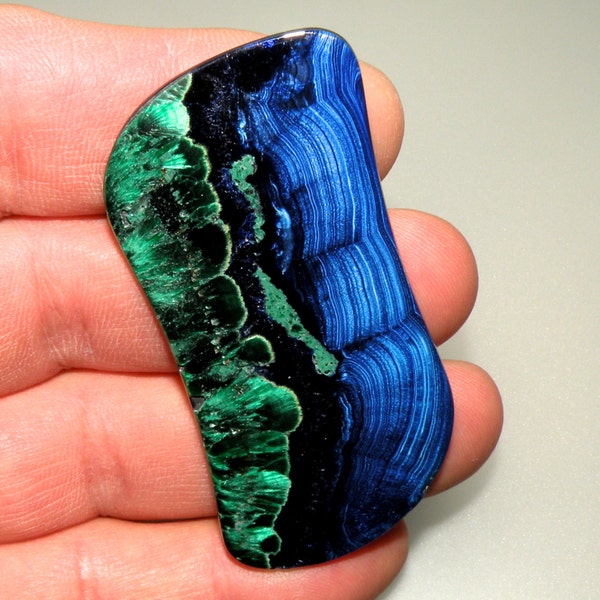 Bisbee Banded Azurite and Chatoyant Malachite 100% Natural Hand Cut Cabochon from Arizona, free U.S. shipping