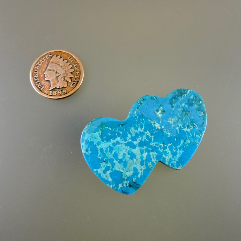 Designer Turquoise Double Heart Cananea Turquoise Cabochon C3028 Hand Cut by 49erMinerals Cananea Turquoise Double Heart Cab