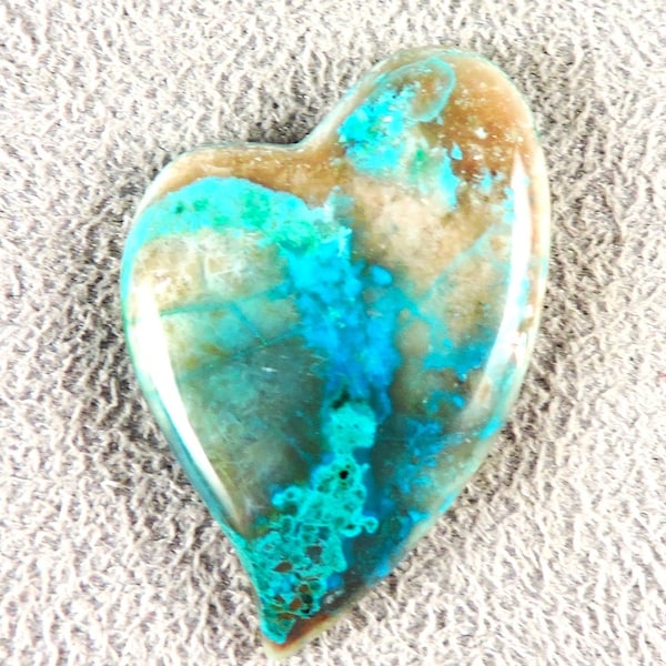 Chrysocolla and Malachite Cab, Chrysocolla Heart, Chrysocolla Arizona, C6274, Hand Cut by 49erMinerals