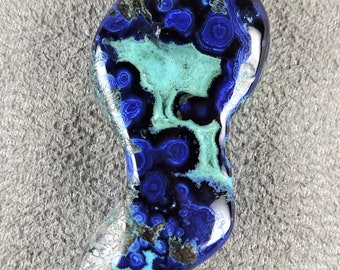 Azurite Banded Cabochon, Azurite, Banded Eye Cab, Azurite and Malachite Cab, C6710, Hand Cut by 49erMinerals