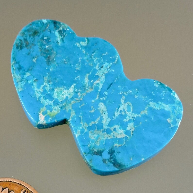 C3028 Cananea Turquoise Double Heart Cab Cananea Turquoise Cabochon Designer Turquoise Double Heart Hand Cut by 49erMinerals