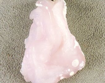 Pink Chalcedony Cab, Pink Chalcedony Carving, C6595, Hand cut by 49erMinerals