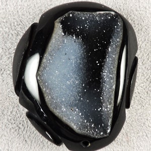 Black Agate with Druzy Quartz pocket, Black Agate Sculpt, Black Agate Cabochon, Stock C6549, from 49erMinerals image 6