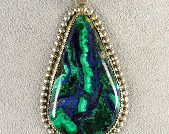 Azurite and Malachite Pendant,  Morenci Azurite and Malachite Pendant set in Sterling Silver, C6576, From 49erMinerals