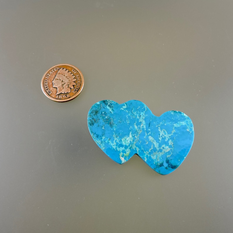 Designer Turquoise Double Heart Cananea Turquoise Cabochon C3028 Hand Cut by 49erMinerals Cananea Turquoise Double Heart Cab