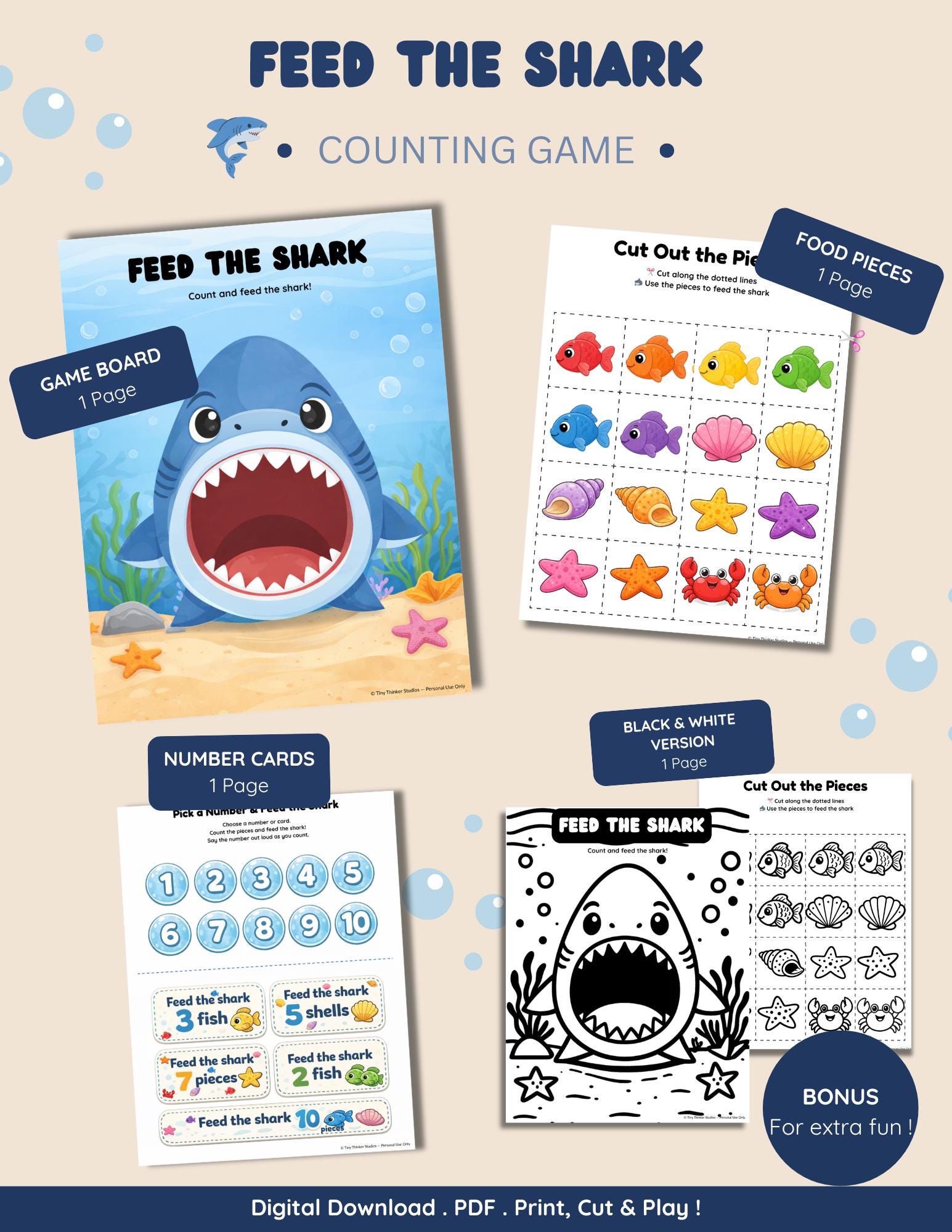Feed the Shark Printable Game for Toddlers Summer Learning