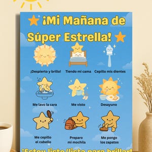 Rutina de la Mañana para Niños en Español | Póster Imprimible | Gráfico Visual Diario Infantil | PDF 8.5x11