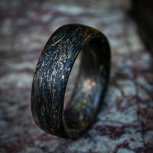 Handcrafted Black Ring Carbon fiber Ring Gold Look