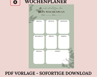 Weekly Planner DIN A4 | Daily Weekly Monthly Planner | To-Do List Digital Planner | Digital Download PDF German | Office | Notepad