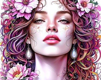 Bohemian Women Coloring Book for Adults 51 pages | Adult Coloring Books | PDF Coloring Pages | Flower Coloring | Mandala | Printable PDF