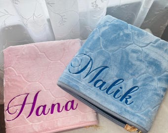 Personalized Prayer Mat, Custom Name Embroidered Sajadah, Islamic Gift