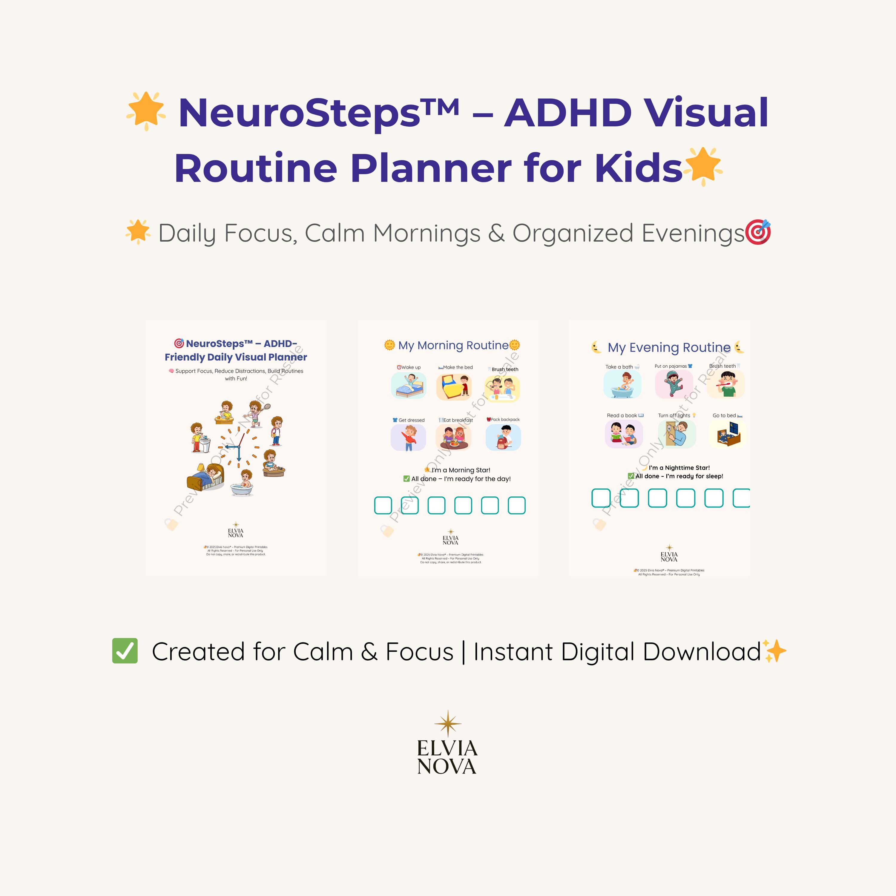 Printable ADHD Routine Chart for Kids – Visual Daily Planner for Calm ...