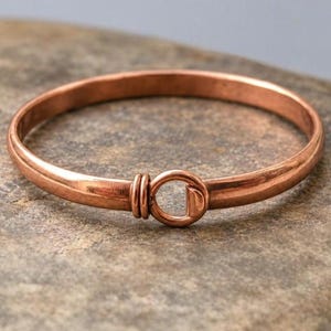Handmade Solid Copper Cuff Bracelet, Hook Clasp Bangle