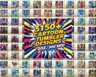 3150+ Cartoon Tumbler Wraps | 20oz Sublimation PNG Bundle | 300 DPI Digital Download | Fun Kids Cup Designs