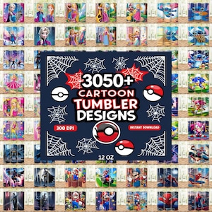 3050+ Cartoon Tumbler Wraps | 12 Unzen Schnabeltasse Sublimationsentwürfe | Digitaler Download PNG | Kids Cup Wraps 300 DPI