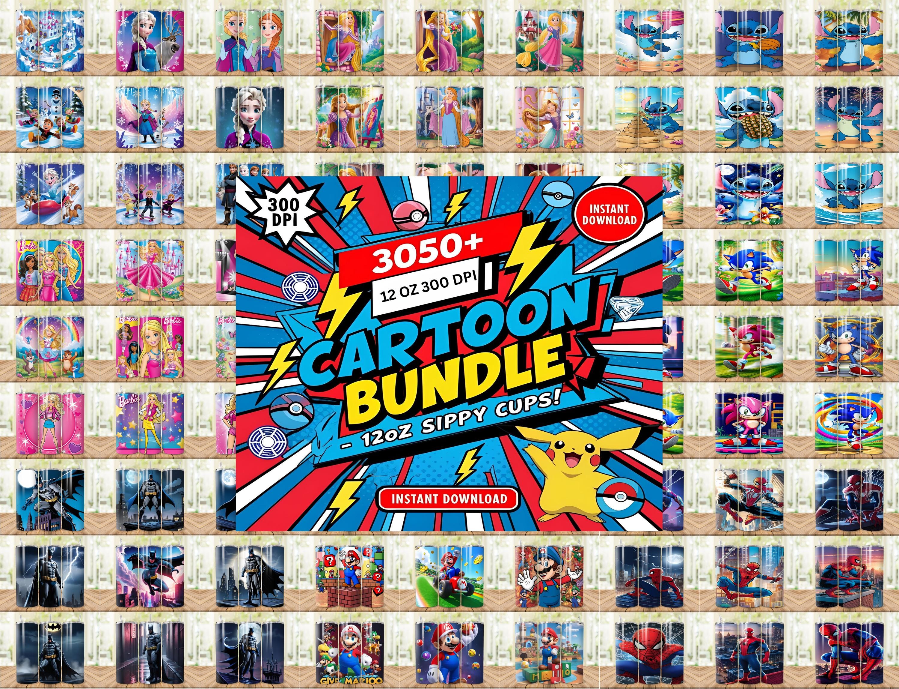 3050+ Cartoon Tumbler Wraps Bundle | 12oz Sippy Cup Sublimation Designs | 300 DPI PNG | Instant Download Digital Bundle