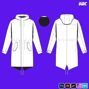 Mockup parkajack met fishtail – Streetwear-sjabloon JPG PNG PDF | Bewerkbaar bovenkledingontwerpbestand