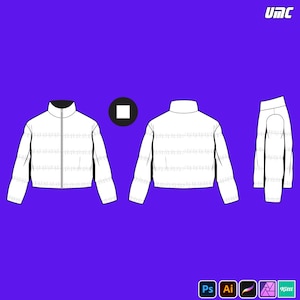 Cropped Zip Puffer Jacket Mockup – Streetwear Template JPG PNG PDF | Editable Winter Design