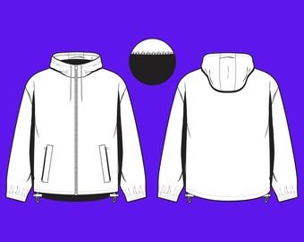 Hooded Zip Windbreaker Jacket Mockup – Streetwear Template JPG PNG PDF | Editable Outerwear File