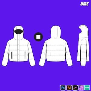 Cropped Hooded Puffer Jacket Mockup – JPG PNG PDF | Streetwear Design Template