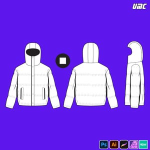 Hooded Puffer Jacket Mockup – Streetwear Template JPG PNG PDF | Editable Outerwear Design File