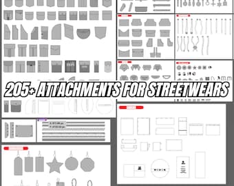 205 Streetwear Attachments – Pockets, Drawstrings, Zippers, Flaps, Tags, Labels, Hang Tags | AI, PSD, Procreate, Kittl & Affinity Compatible