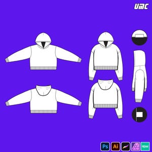 Midriff Crop Oversized Hoodie Mockup – JPG PNG PDF | Editable Streetwear Template for Designers