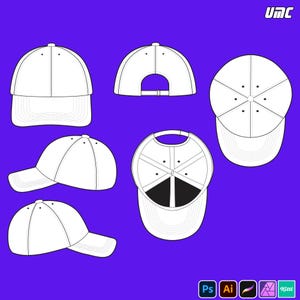 6 Panel Baseball Hat Mockup – JPG, PNG, PDF | Editable Baseball Cap Template for Apparel Designers and Streetwear Brands