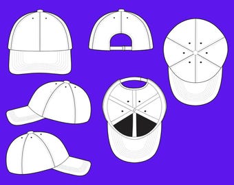Editable 6 Panel Baseball Hat Mockup: Apparel Design Template (JPG, PNG, PDF)