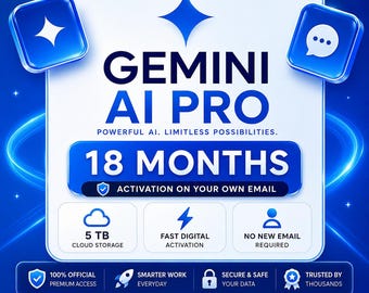 Piano Gemini AI Pro di 18 mesi: 5 TB di spazio di archiviazione su Google One, intelligenza artificiale avanzata, ricerca approfondita e Gemini Live.
