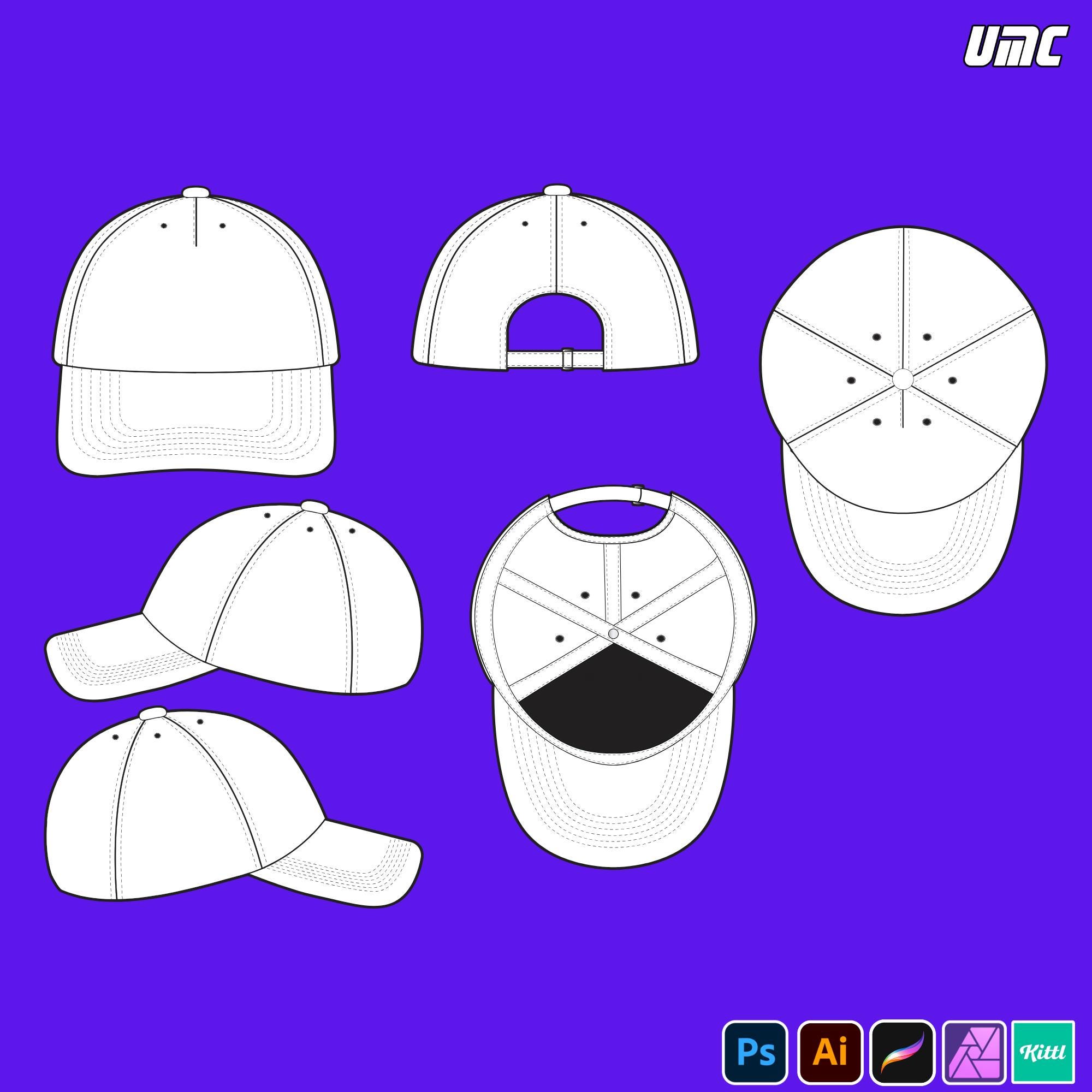 5 Panel Baseball Hat Mockup – JPG, PNG, PDF | Editable Baseball Cap Template for Streetwear Branding & Tech Packs