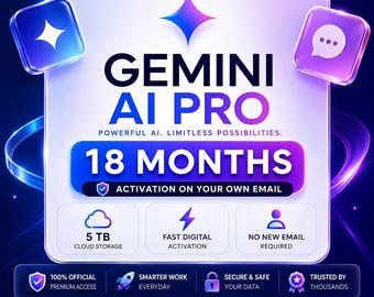 Gemini AI 18 Month Pro Plan – AI Subscription with 5TB Cloud Storage, Deep Research & Gemini Features