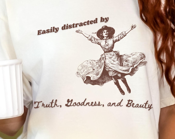Featured listing image: Easily Distracted by Truth, Goodness, and Beauty T-shirt, Christian Vintage Tee, Gift for women, Casual Wear, Transcendentals