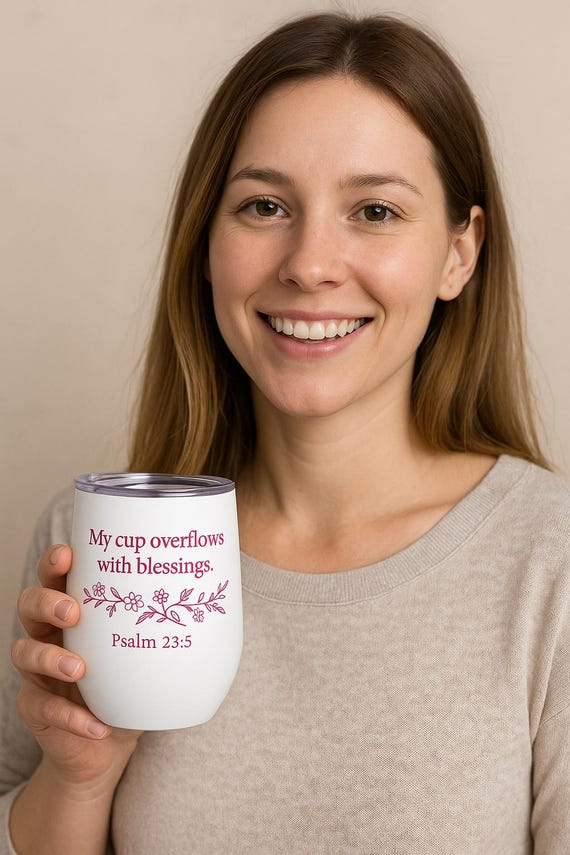 Chic Blessings Wine Tumbler, Insulated Drinkware, Gift for Wine Lovers, Christian Home Decor, Psalm 23:5, Relaxed Gatherings