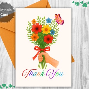 Carte de remerciement numérique florale - carte de remerciement imprimable - modèle modifiable - téléchargement immédiat - carte de remerciement bouquet