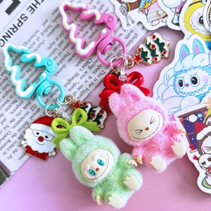 Mini Christmas style Labubu Monster Keychain,Have a Seat Keychain,Cute Keychain,Kawaii Keychain,Labubu Gift for Fans & Collectors,Bag Charms