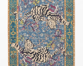 Alfombra Agnes de lana con diseño de tigre, tejida a mano, para dormitorio, sala de estar, cocina, oficina o pasillo.