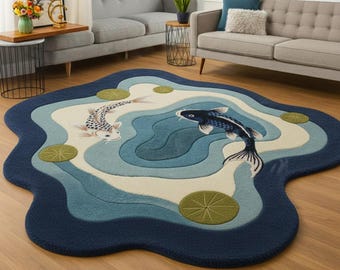 Handmade Wool Dolphin Rug: Coastal Nursery Decor, Kids Playroom Carpet