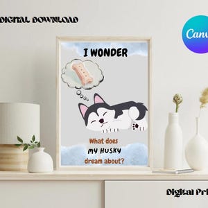 Póster humorístico de huskys (impresión digital A4 para amantes de los perros)