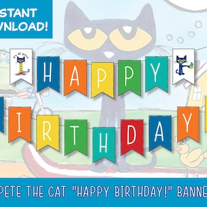 PETE THE CAT Instant Download Happy Birthday Banner