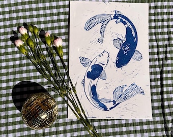 Koi fish lino print A4