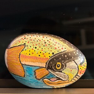 Fish, trout, rock, stone, rocks, stones, rock painting, stone painting, acrylic rock, painted rock, painted rocks, acrylic stone