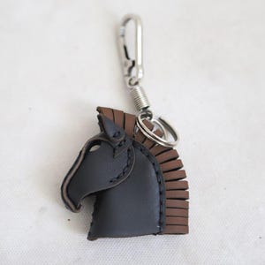 Handmade Leather Horse Head Keychain Equestrian Gift, Brown & Black Keyring Animal Lover Accessory horse charm head unique gift accessories