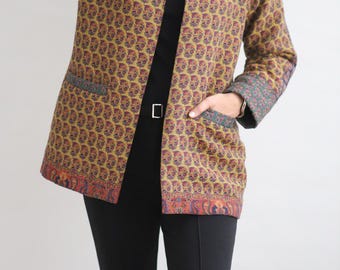 Christmas Ornament Handcrafted Persian Floral Jacket: Vintage Termeh Textile Coat Size M